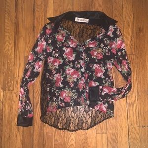 Floral Top w/ Lace Back and Leather Collar & Cuffs